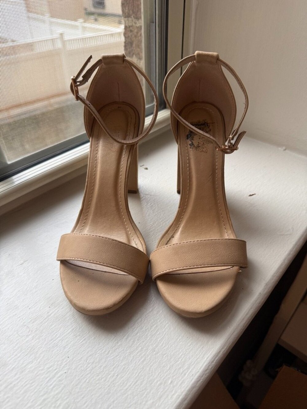 Y Not? Nude Ankle Strap Block Heel Sandals Size 7M